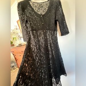 Ms Choice California Black Lace Dress VTG Size 12 Button Up Midi Y2K 90’s